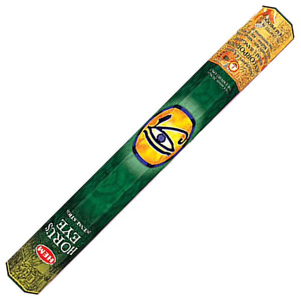 A pack of Hem Hexagonal incense with Horus Eye design on the label.