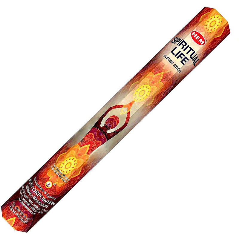 Packaging of Hem Hexagonal Pack Incense 20 Gr Spiritual Life with floral and geometric patterns.