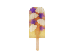 clear soap in the shape of a popsicle with purple stars, white clouds, and glitter